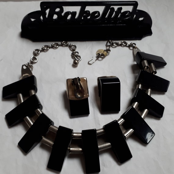 BAKELITE necklace, BLACK, forties, authentic bake… - image 3