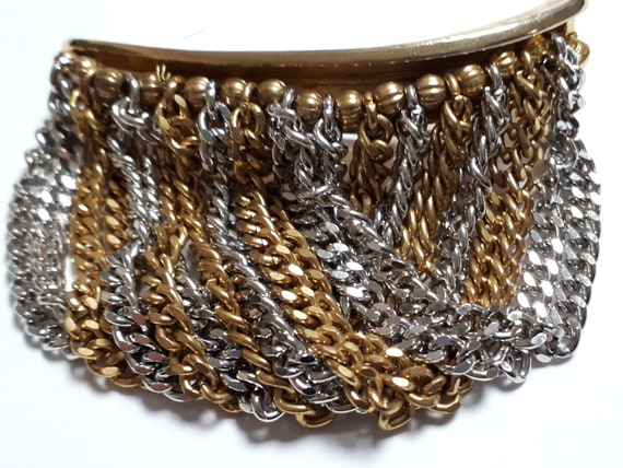 KRAMER vintage brooch, gold and silvertone chains - image 2