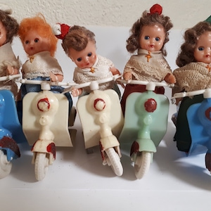 Vintage toy VESPAS and antique celluloid dolls, Italy, old costumes, unique and fabulous