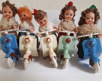 Vintage toy VESPAS and antique celluloid dolls, Italy, old costumes, unique and fabulous