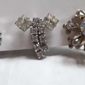 Three pairs screwback RHINESTONE earrings, circa thirties, excellent condition.