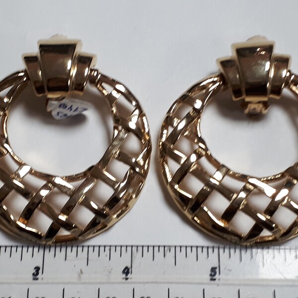 Ugo Correani for Les Bernard HUGE door-knocker earrings, goldtone