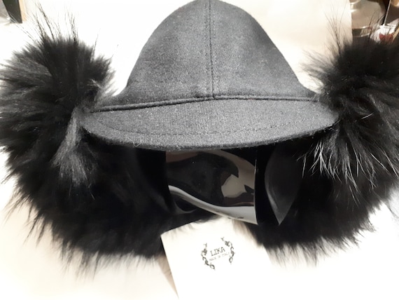 WINTER HAT ladies couture, black wool felt, fur, … - image 1