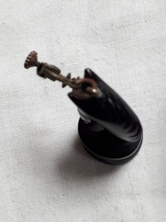 Black carved bakelite CHESS clipback earrings, ho… - image 10