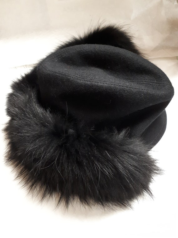 WINTER HAT ladies couture, black wool felt, fur, … - image 7