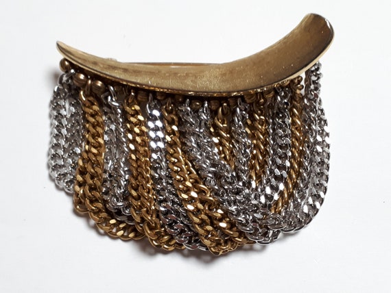KRAMER vintage brooch, gold and silvertone chains - image 9