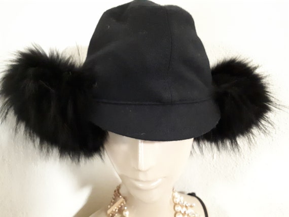 WINTER HAT ladies couture, black wool felt, fur, … - image 3