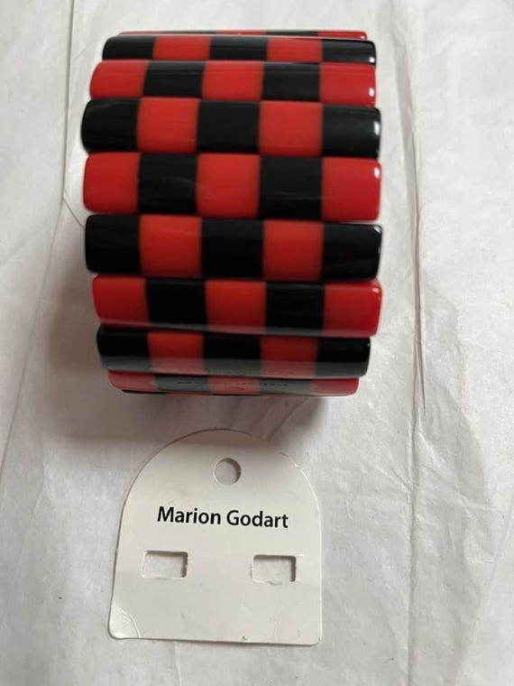 Marion Godart stretch bracelet , French design, famous, red & black polyresin