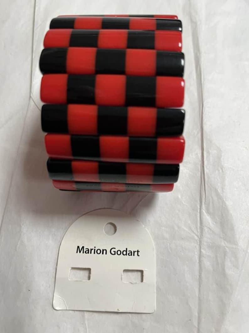 Marion Godart stretch bracelet , French design, famous, red & black polyresin image 1
