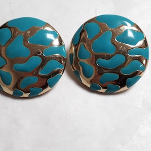BALENCIAGA clipon earrings, TURQUOISE enamel, goldtone metal, couture