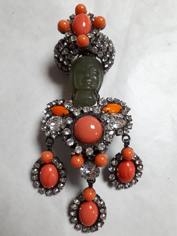 Larry Vrba MAHARAJAH brooch, gigantic, jade and c… - image 1