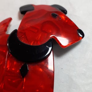 LEA STEIN brooch, Paris RIC Airedale terrier,   black dog in red collar cellulose acetate plastic brooch pin