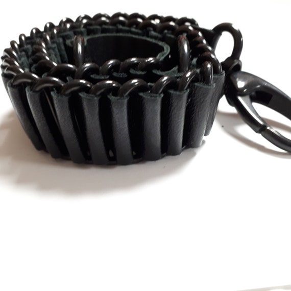 Black leather necklace, dog collar by Michelle Lowe-Holder, eel leather, punk, goth. View 4