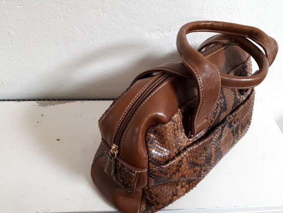 Vintage snakeskin & leather handbag, Silvano Biag… - image 4