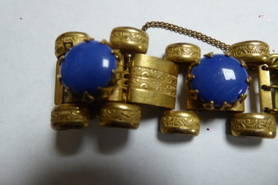 MIRIAM HASKELL bracelet, USA, goldtone, blue glas… - image 1