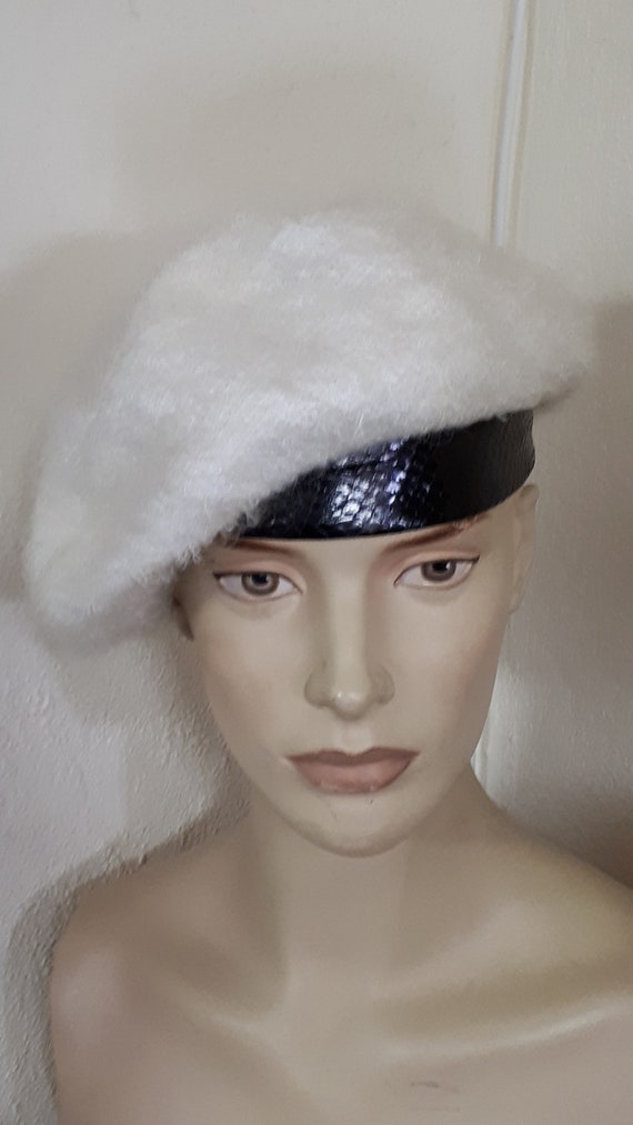 CHRISTIAN DIOR couture hat, white angora wool bere