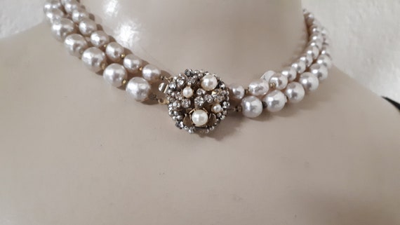 MIRIAM HASKELL Choker Necklace, Niki Pearls, Ornate Clasp, Small