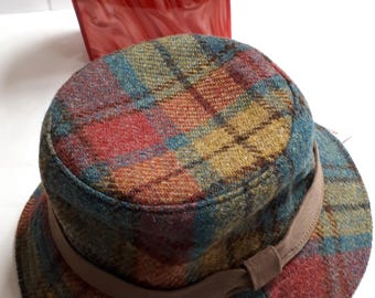 Harris Tweed winter wool hat for women bright colours teal orange blue mustard