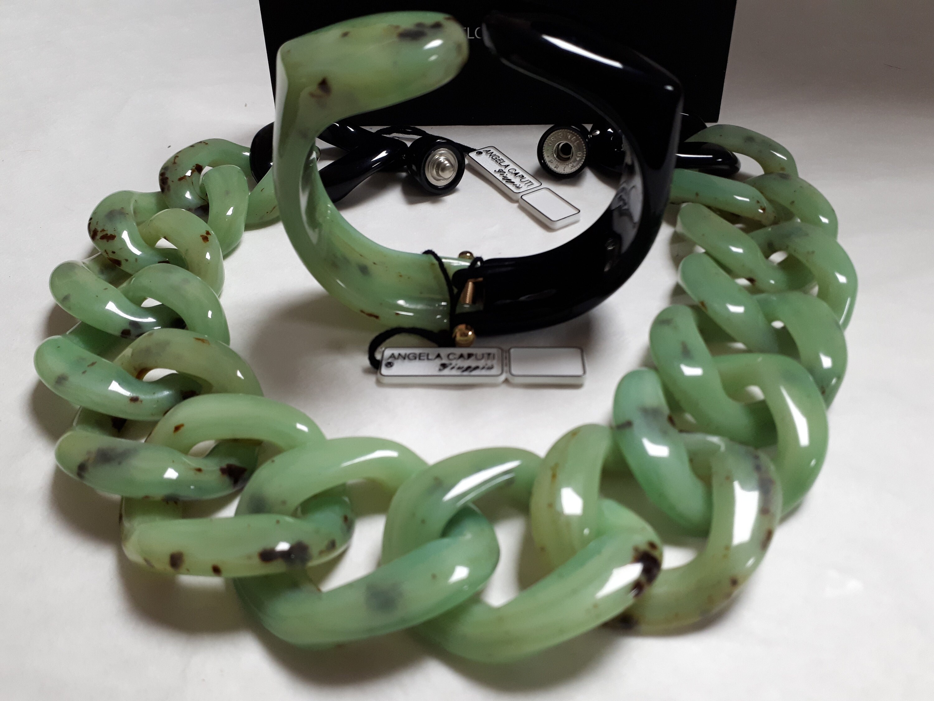 ANGELA CAPUTI JADE link chain necklace and bracelet in black