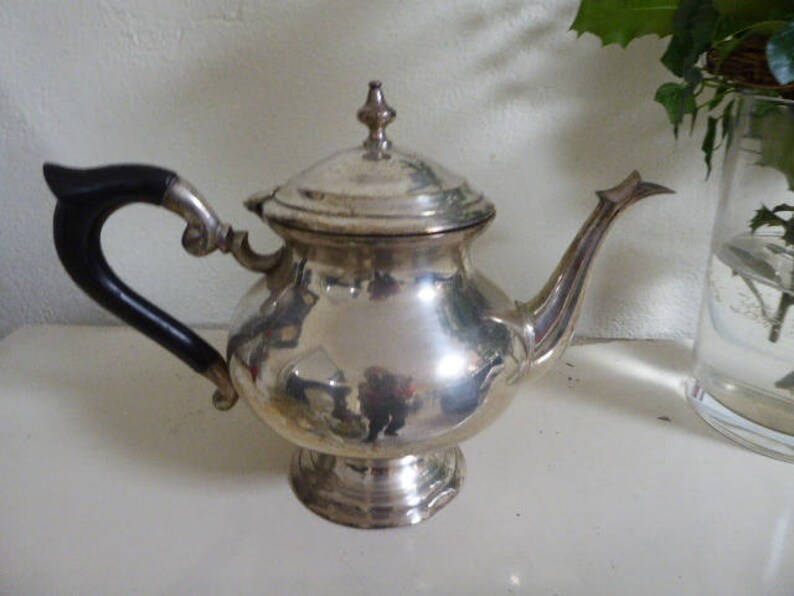ANTIQUE Teapot Solid Brass Silverplated Ebony Handle Etsy
