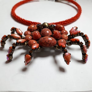 CRAB NECKLACE DeLuxe, orange & coral-tone unusual, edgy