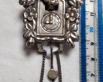 CORO cuckoo clock fur clip silvertone forties Pegasus