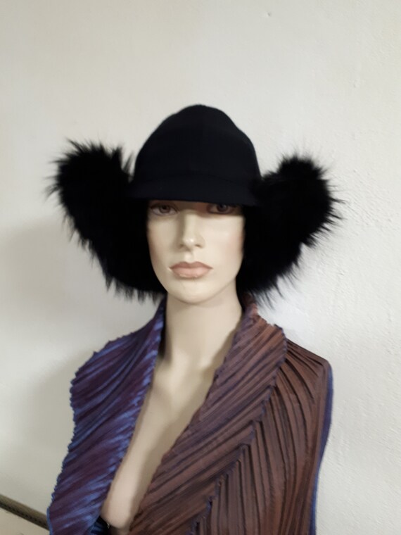 WINTER HAT ladies couture, black wool felt, fur, … - image 4