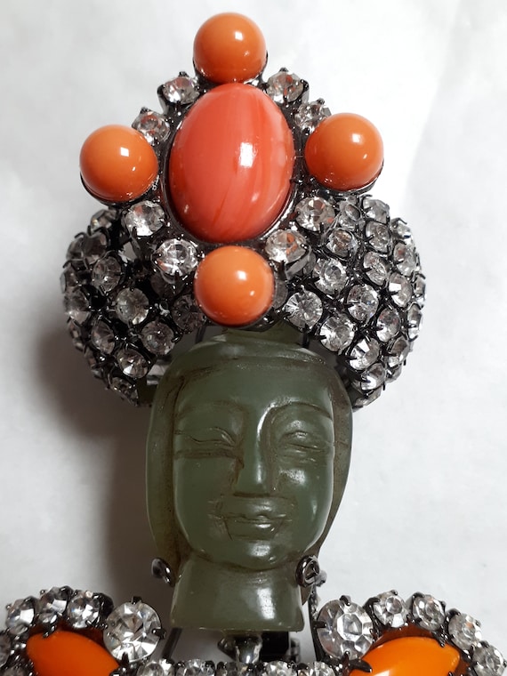 Larry Vrba MAHARAJAH brooch, gigantic, jade and c… - image 5
