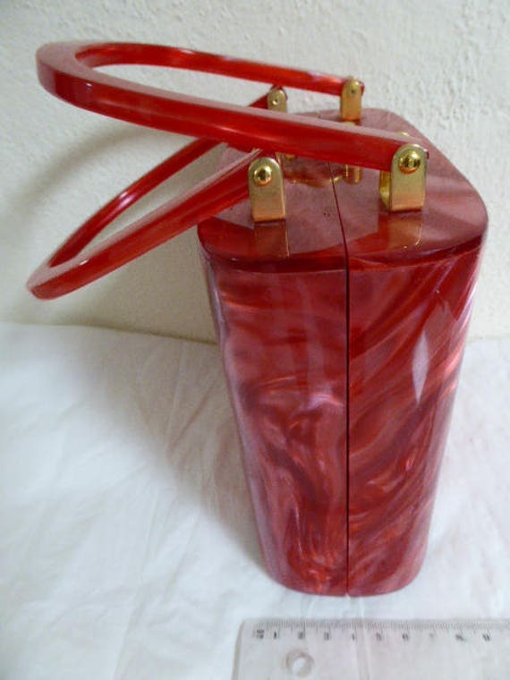 LUCITE handbag, 1970 doing Fifties..... marbled R… - image 3