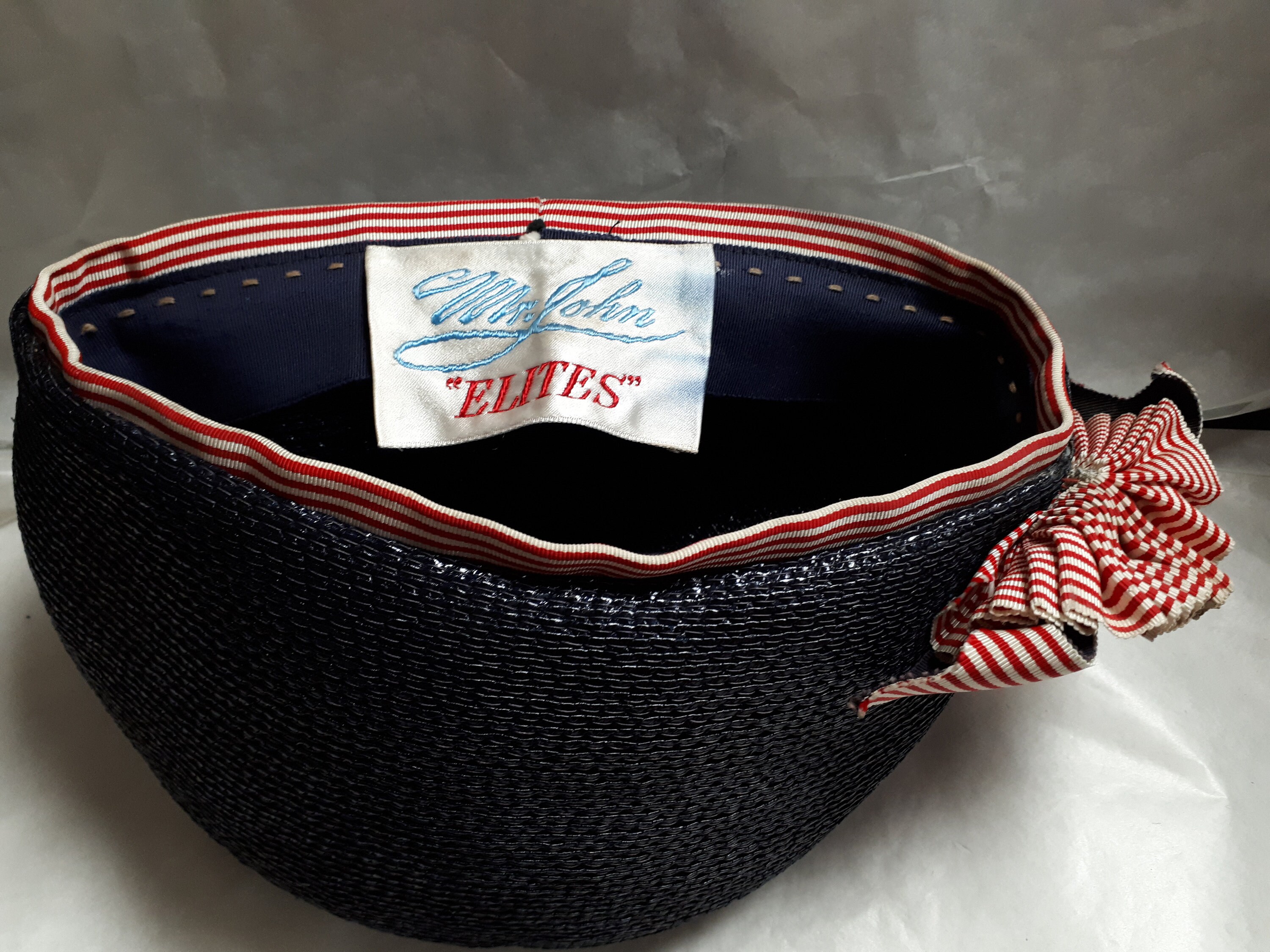 Vintage Hat Mr John Navy With Red & White Trim Union Label  display picture 1