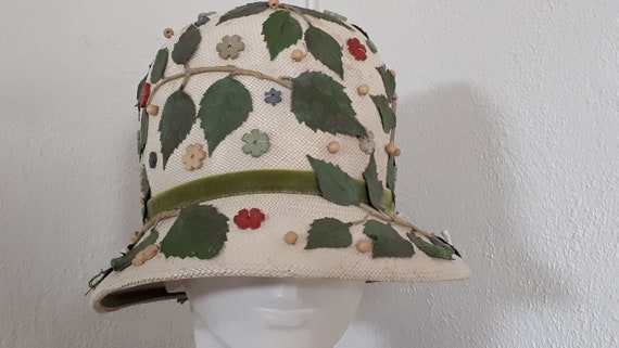 ELSA SCHIAPARELLI vintage hat, straw with applique