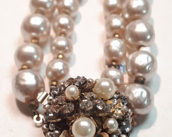 MIRIAM HASKELL Choker Necklace, Niki Pearls, Ornate Clasp, Small