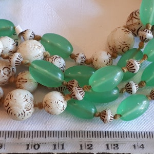 Czechoslovakia necklace, Neiger beads, uranium green glass and etched cream glass beautiful image 4