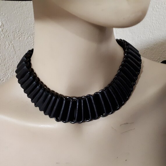 Black leather necklace, dog collar by Michelle Lowe-Holder, eel leather, punk, goth. View 5