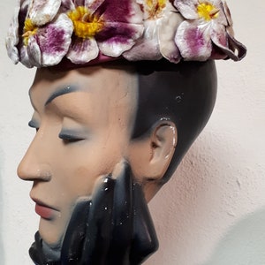 ELSA SCHIAPARELLI hat, velvet pansies, lots of pansies, mauve, purple, cream, magenta image 4