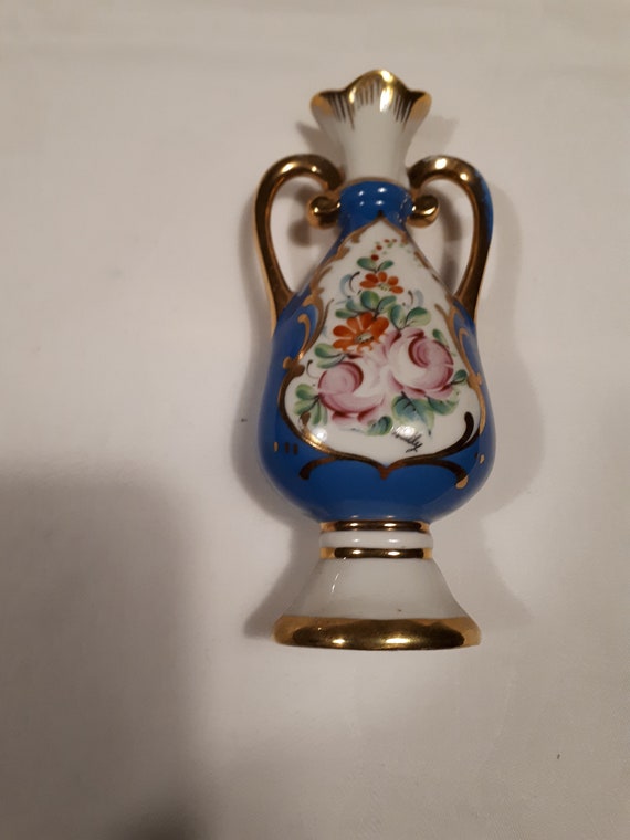Limoges Vase Antique Hand Painted Blue Flowers Signed Etsy
