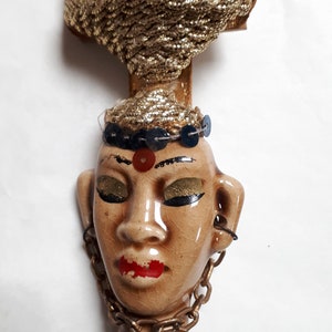 ELZAC VICTIM of FASHION brooch, ceramic, Carmen Miranda motif, rare and collectible