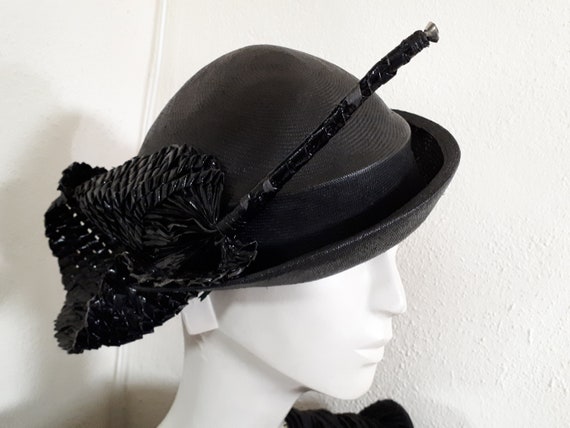Vintage Black Straw Hat by MILGRIM 