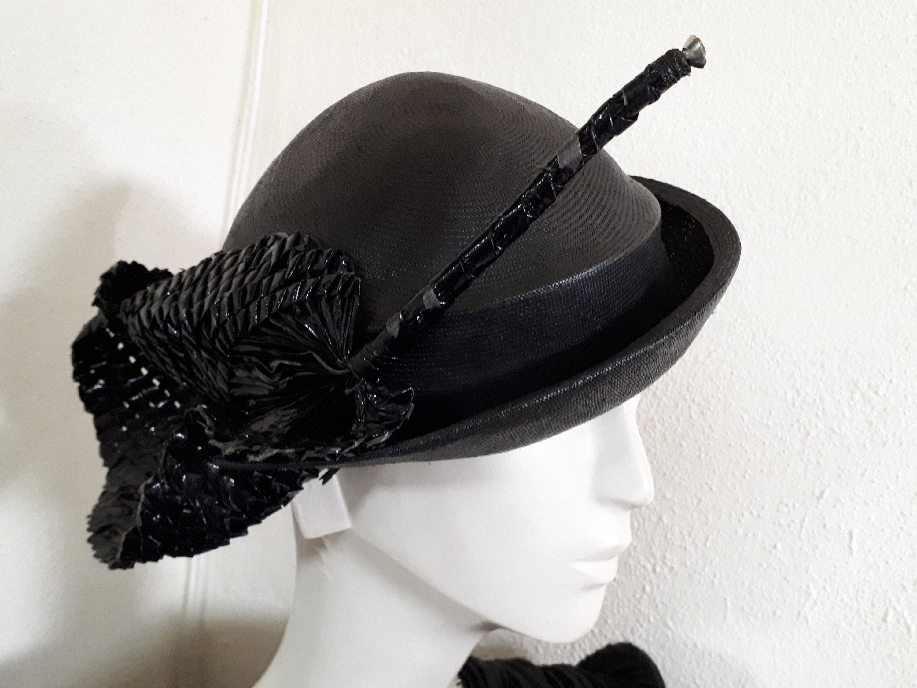 Vintage Black Straw Hat by MILGRIM 