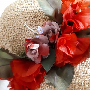 ELSA SCHIAPARELLI vintage hat, straw with poppies and forget-me-nots, wide-brimmed image 3