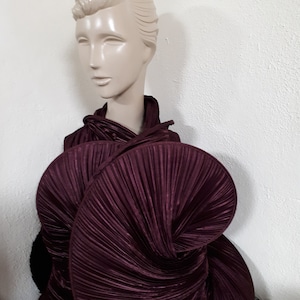 Evening wrap, stole, shawl BURGUNDY - pleated high-tech fabric, amazing, original, versatile