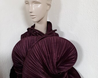 Evening wrap, stole, shawl BURGUNDY - pleated high-tech fabric, amazing, original, versatile
