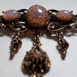 West German brooch, opalesque, opal pink and prism colours, baroque style, vintage