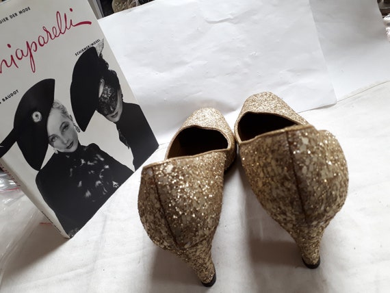 ELSA SCHIAPARELLI gold glitter shoes, seventies, … - image 4