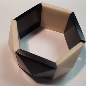 HORN stretch bracelet, black & cream tiles, large fit