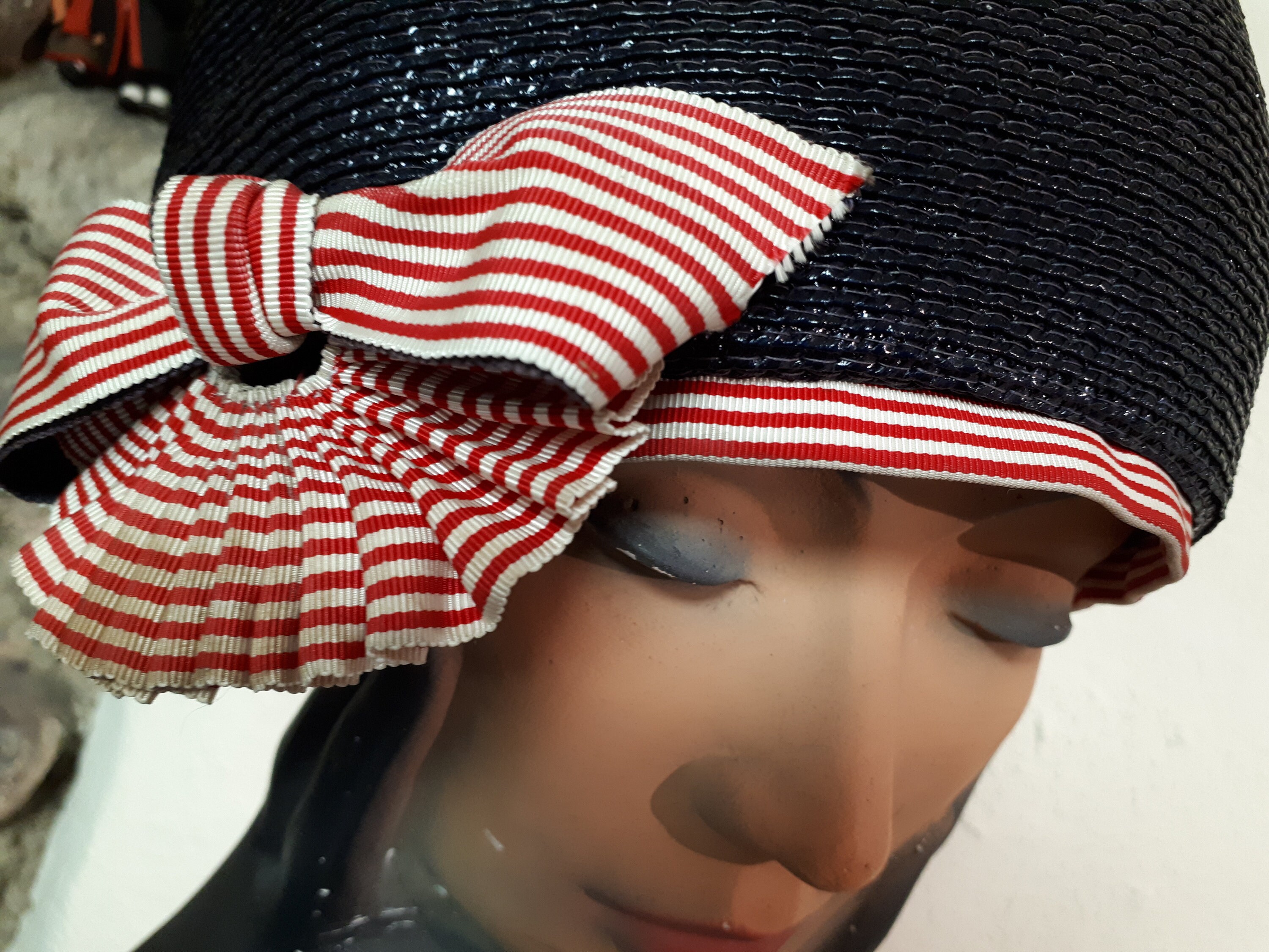 Vintage Hat Mr John Navy With Red & White Trim Union Label  display picture 2
