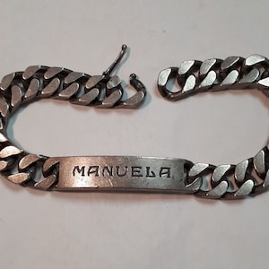 MANUELA SILVER CURB chain bracelet, engraved, heavy, pure silver