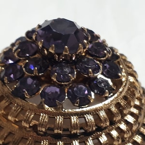 PENDANT MEDALLION, lilac rhinestones, goldtone metal, old stock, unworn