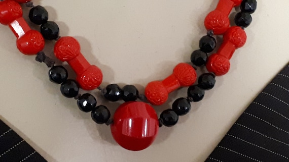 thirties unusual shape red and black Czech glass beads