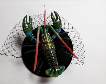 LOBSTER Schiaparelli inspired - Fascinator * lobster * tulle * velvet or sinamay base * Dali-esque - retro, rockabilly, different